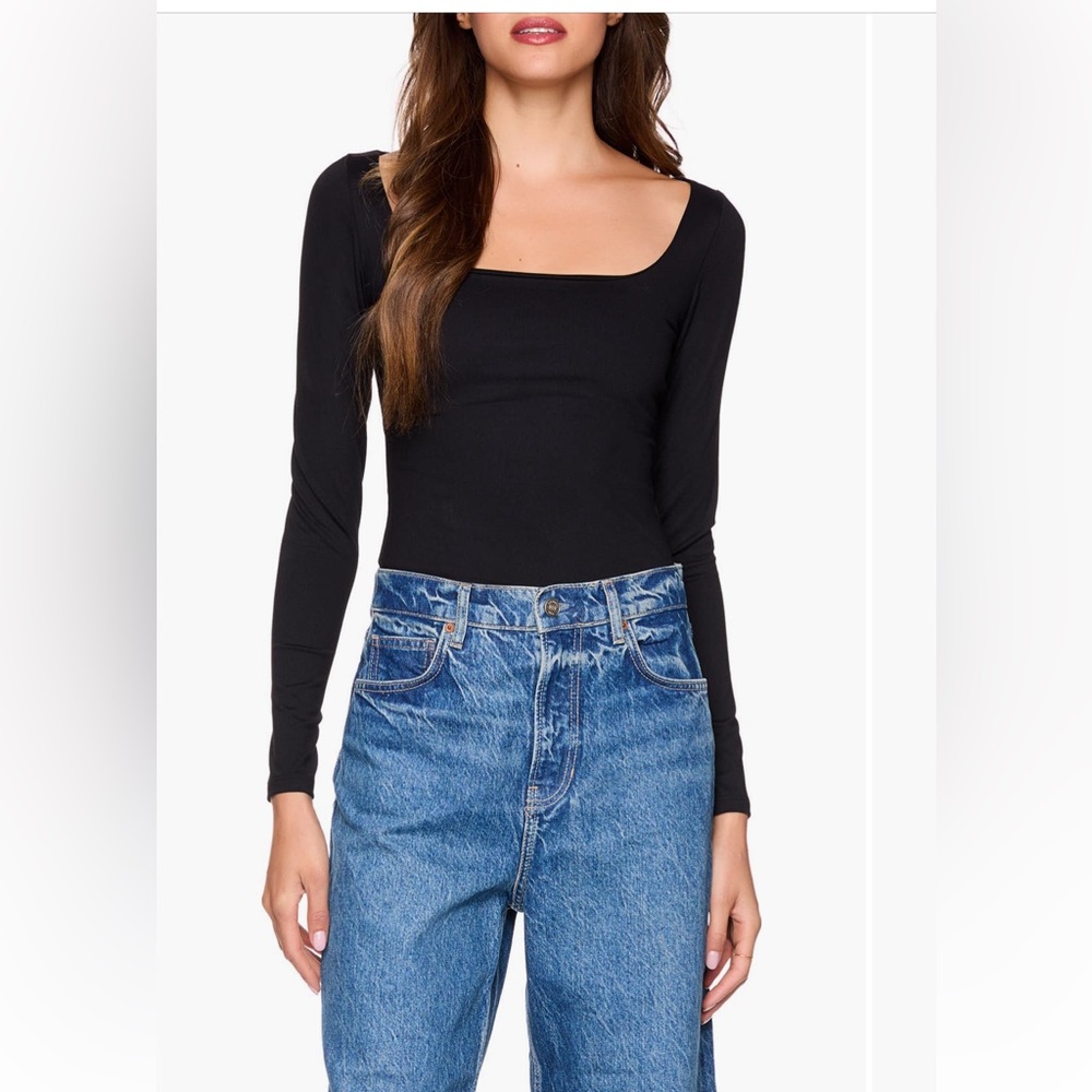 NWT NEW SUSANA MONACO Black Long Sleeve Scoop Square Neck Top size XS